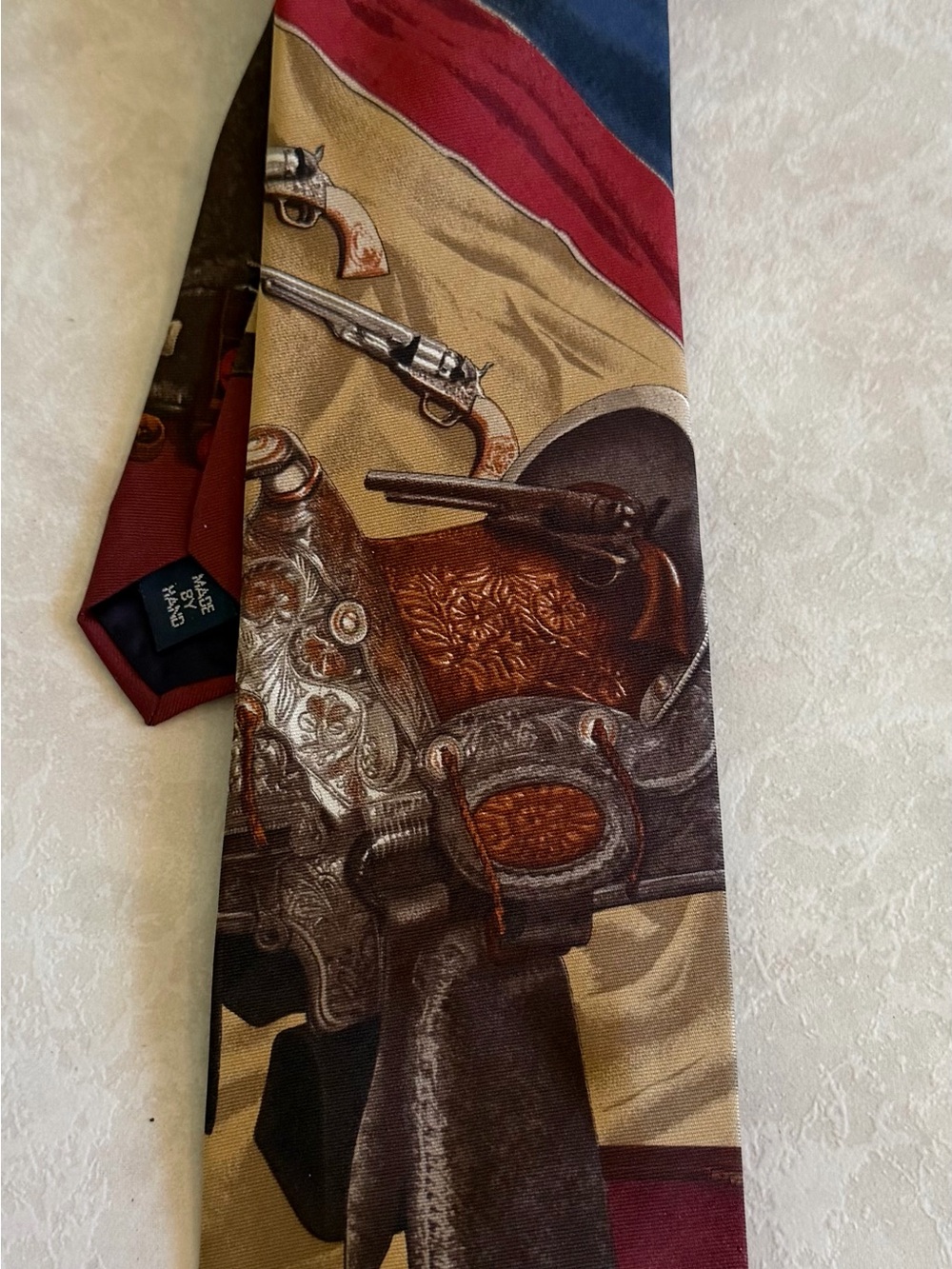 Polo by Ralph Lauren Red, Blue & Brown Western Motif Silk Tie